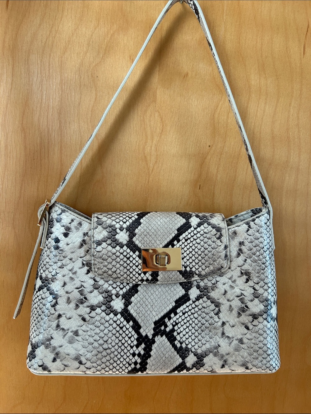 J. Crew Edith Snake-Print Shoulder Bag in Cream and Black - Picture 1 of 8